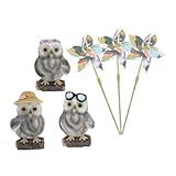 IMIKEYA 3セット 猫頭鷹風車 屋外園草坪用転ピンホイール装飾品 自然モチーフの耐久性あるガーデンオーナメント インテリア エクステリア兼