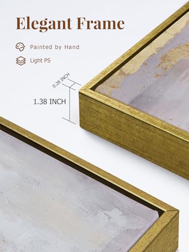Image of Modern Gold and Neutral Abstract Wall Art - 24x36 inch x 2, Framed Canvas Artworks - Contemporary Decor for living room,bedroom