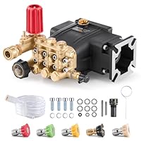 VEVOR Hochdruckreinigerpumpe, 3/4-Zoll-Welle, horizontaler Triplex-Kolben, 3300 PSI, 2,5 GPM, Ersatz-Hochdruckreinigerpumpen-Set mit 5 Düsen, bis zu 500 Stunden Dauerbetrieb, Austauschpumpe