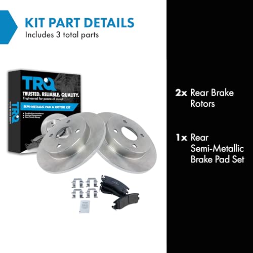 Image of TRQ Rear Brake Pad and Rotor Set Semi Metallic Rotors | For 1991-1992 Saturn SC 1993-1998 SC1 SC2 1991-1998 SL SL1 SL2 SW1 SW2