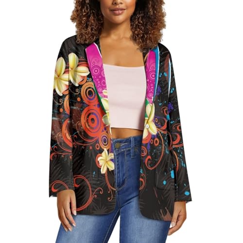 Tongan Puletasi Samoa Ptaha Plumeria Flower Elegant Lady Office Casual Plus Size Long Suit Jacket for Women Blazers