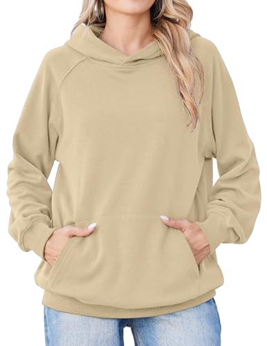 Zeagoo Sweat à capuche en polaire doux de poids moyen décontracté pour femme Y2K Automne Hiver Poche kangourou, marron clair, X-Large