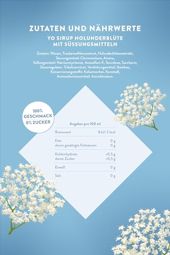 YO Sirup Holunderblüte (6 x 700 ml) – ohne Zucker, nur 2 Kalorien in 100 ml Fertiggetränk, vegan – 1x Flasche ergibt bis zu 6 Liter Fertiggetränk 3