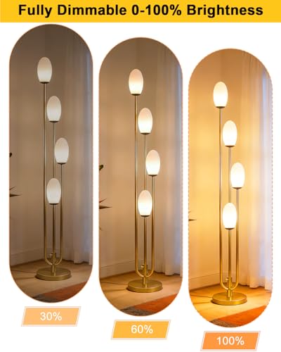 Image of Lightdot Gold Floor Lamp 4-Lights Dimmable Floor Lamps with Oval Lampshade 3000K Bulbs Included Unique Modern Standing Tall Lamp with 5Lbs Heavy Base for Living Room /Bedroom /Sofa Beside /Corner Decor