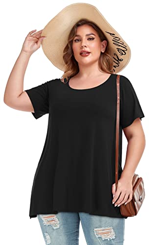 Plus Size Tops For Women Tunic Black Loose Short Sleeves T Shirts Flowy Blouses(Black,Xl) #TOP3