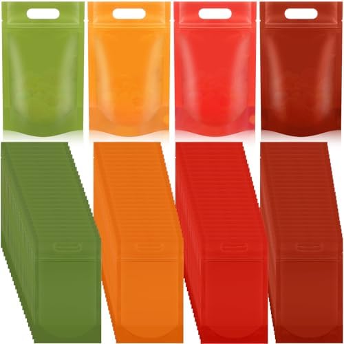 TaoBary 100 Pcs Thanksgiving Fall Plastic Treat Gifts Bags, Autumn Goodie Candy Bags with Handles Resealable Sealing Handbag Bulk for Thanksgiving Autumn Harvest Party Favors Wrapping Supplies