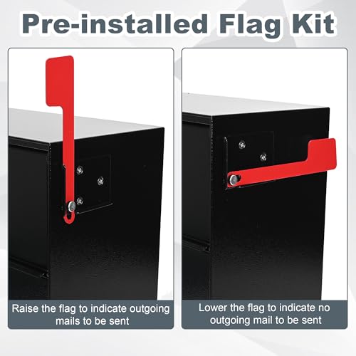Image of Large Wall Mount Mailbox with Lock and Outgoing Mail Flag, Rainproof | 14.8 inch x 6.9 inch x 15.4 inch, Steel Locking Security, For House Outside, Number Stickers Included, Black