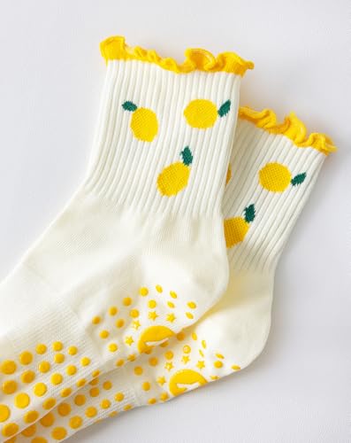 Image of Yawlsow Pilates Grip Socks for Women Yoga Grippy Socks Cute Barre Non Skid Athletic Crew Sticky Sock Workout Hospital