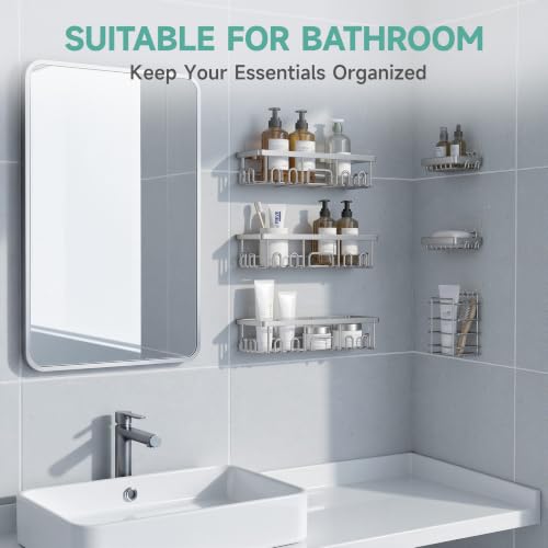 Image of Veken Shower Caddy 6-Pack, Bathroom Organizers and Storage, Matte Silver