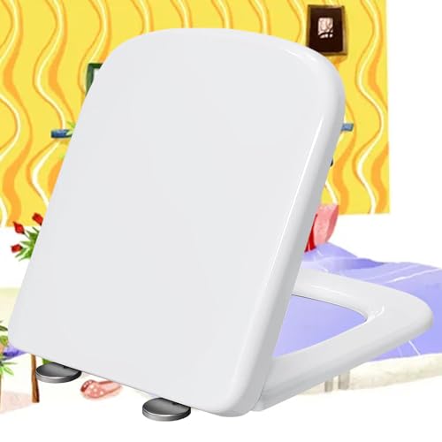 Siège de toilette carré à fermeture douce avec charnières réglables en acier inoxydable, blanc - 36 x 44 cm