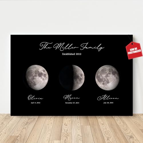 TM TEEMAN Custom Moon Phase Gift with Family Name - Personalized Family Wall Art This is What the Moon Looked Like the Day You were Born - Custom Moon Phase Picture for Mother's Day, Father's Day