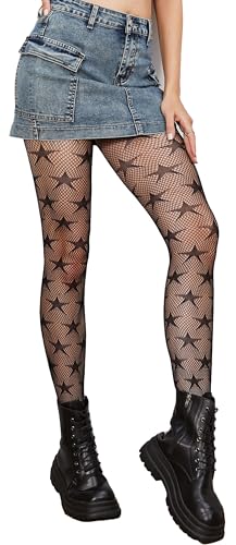 Qilubar Festival Fishnet Stockings Star Tights High-Waist Tights for Women Stretchy & Durable for Halloween Concerts & Raves