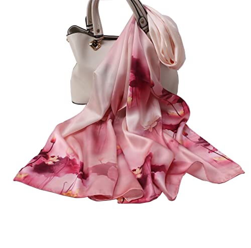 Women's Pure Mulberry Silk Mulberry Silk Scarf Floral Print Satin Long Scarf Wrap Shawl (fzlr10)3