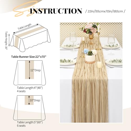 6 Packs Beige Cheesecloth Table Runner,Cheesecloth Table Runners Gauze Boho Rustic Table Runners for Wedding Bridal Shower Birthday Party Table Decor.(55x180 cm)