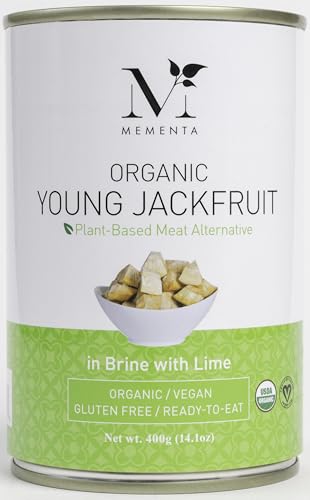 Mementa Inc Organic Young Jackfruit in Brine, 14.1 oz (Pack of 3) - Vegan Meat Alternative, Plant Based Meat, Jackfruit Canned Plain with Lime, Perfect for Healthy Vegan Dishes