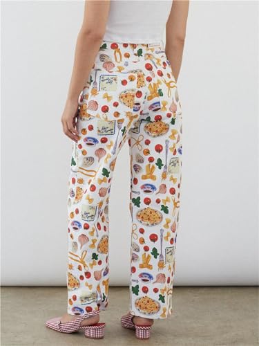 Alyweatry Women BUON Appetito Print Jeans High Waist Straight Leg Summer Fruit Tapas Print Denim Pants3