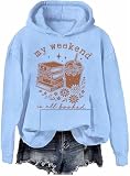 My Weekend is All Booked - Sudadera con capucha y estampado floral para leer libros, Azul cielo-h, M