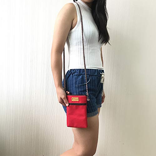 Image of Taianda Dual Zipper Women Cell Phone Crossbody Pouch Bag (Red)