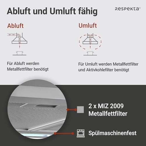 Bild 3 - Respekta Dunstabzugshaube / Wandhaube 60 cm / Edelstahlgehäuse / Abluft - und Umluftfunktion / CH22058IX-B / B / 59 – 64 dB