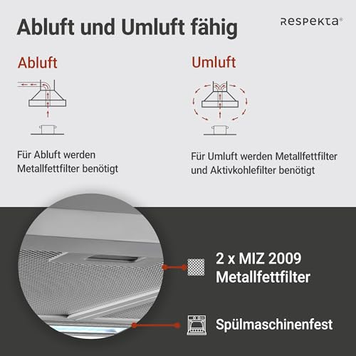 Respekta Dunstabzugshaube / Wandhaube 60 cm / Edelstahlgehäuse / Abluft - und Umluftfunktion / CH22058IX-B / B / 59 – 64 dB