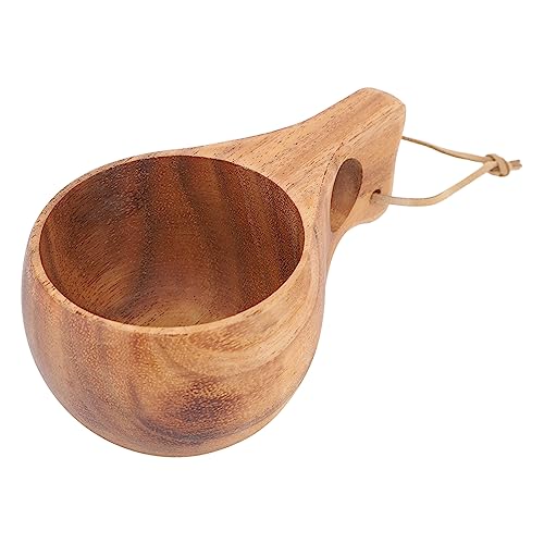 UPQRSG 220 Ml Holz Campingbecher, Traditionelles Nordisches Holzdesign, Wärmeisolierende, Fein Polierte Kaffeetasse mitGriff, Tragbarer Holzbecher Trinkbecher für Outdoor Wanderungen(A)