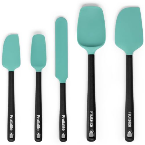 Image of Fruitalite Silicone Spatula Set of 5 Pcs for Baking, Mixing & Cooking | Heat Resistant for Non-Stick Kitchen Cookware | Food Grade BPA-Free Silicone Spatulas with Strong Handle- Aqua Green + Black