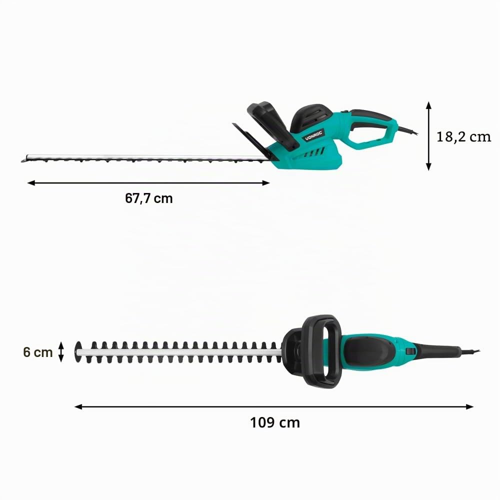 VONROC Taille-haie électrique 600W - Lame 660mm - Poignée pivotante 180° - Distance Lames 16mm - Softgrip - Frein électrique - Boîtier Inclus - Modèle HT505AC