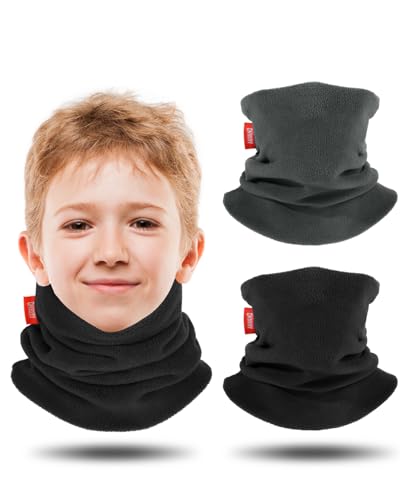 Aegend Neck Warmer for Kids Double-Layer Fleece Ski Neck Gaiter for Boys Girls Youth Winter Cold Weather Scarf(Black & Deep Gray)