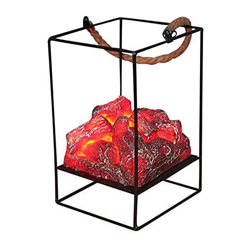 MVPACKEEY Lanterne en forme de cage en métal à LED, sans fil, lumière d'accentuation, imitation flamme de charbon de bois, cheminée pour mariages, fêtes, patio, balcon, intérieur ou extérieur (B) Cover