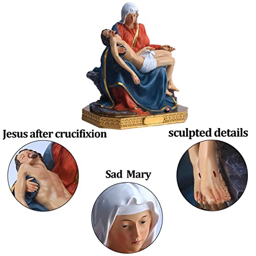 Qianling 8.6" H Full-Color La Pieta Figure Statue, Religion Collection Pietà Mary And Jesus Statue, Religion Gift Resin La Pieta Sculpture And Figurines, Suitable For Religious Decor And Home Decor #TOP3