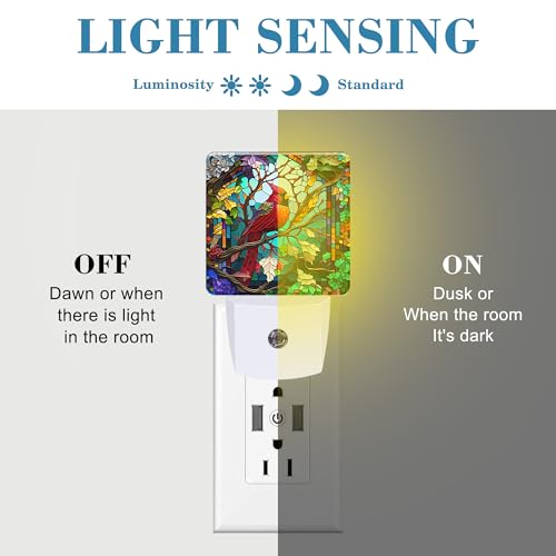 Image of Plug in Night Lights Christmas Stained Glass Cardinal Bird Nightlight Plug Into Wall Dusk to Dawn Sensor LED Night Light for Kid Girls Boys Room Decor,Hallway,Kitchen,Bathroom,Nursery,Stairs