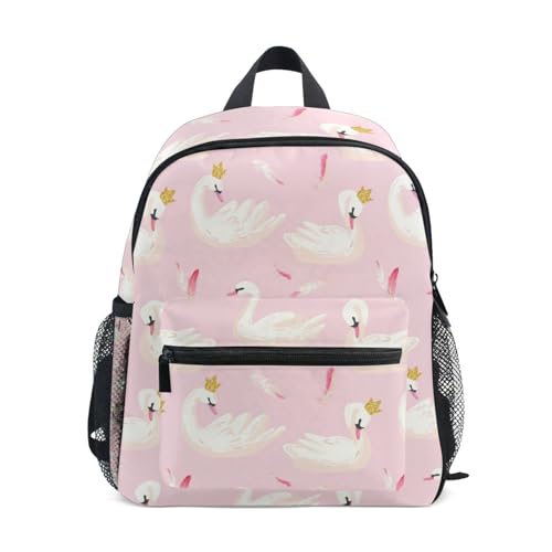 OREZI Cute Kids Back Pack White Swans and Pink Feathers Todder Backpack Lightweight Preschool Kindergarten Book Bag Practical and Durable Daycare Bag for Travel,Toys
