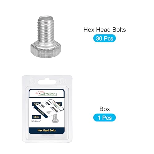 Image of METALLIXITY Hex Bolts (M5-0.8x8mm) 30Pcs, 304 Stainless Steel Coarse Fully Threaded Hex Head Screw Bolt Machine Screws - for Furniture Repair, Silver