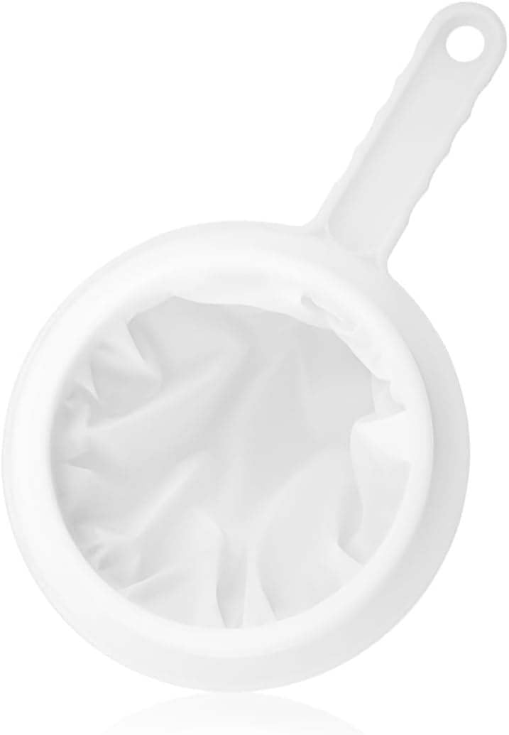 Hopzab 200 Mesh Kitchen Sieve Ultra-Fine Plastic Nylon Mesh Strainer Food Filter Net with Handle Hook for Seedless Jam Coffee Tea Juice Yogurt Soy Milk