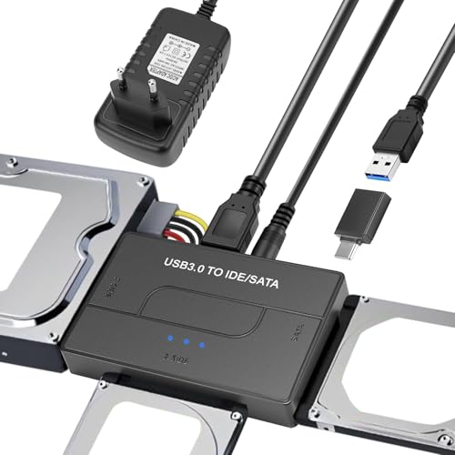 Gbformat USB3.0 zu IDE/SATA Festplatte Adapter F&uuml;r 2,5/3,5 Zoll HDD/SSD, 5Gbps USB SATA Adapter Konverter IdeUsbAdapter F&uuml;r Windows 11/10/8/7/XP/Vista Mit SATAKabel,USB-Kabel,12V/2A Netzteil