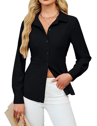 Blooming Jelly Womens Button Down Shirts Business Casual Fall Outfits Long Sleeve Peplum Tops Dressy Work Blouse