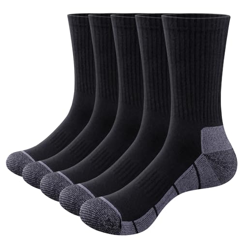 Men's Socks Moisture Wicking Cushioned Comfort Everyday Work Training Sports Athletic Crew Socks for Men, 5 Pairs