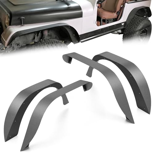 EYOUHZ for YJ Off-Road Flat Front and Rear Fender Flares Compatible with 1987 1988 1989 1990 1991 1992 1993 1994 1995 1996 Jeep Wrangler YJ, Heavy Duty Steel Wheel Fender Mud Guard Kit (4 PCS, Black)