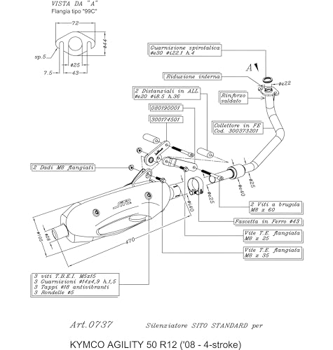 Auspuffanlage LeoVince Komplettanlage SITO, Stahl für Kymco Agility 50 4T RT 12 / Baotian Rebel 49