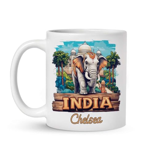 India Elephant Ceramic Mug With Custom Name, Personalized Indian Landmarks