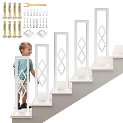 AIOJXHY White U-Shaped Stair Railing with Diamond, Railing with Decorative Cover, Vertical Installation, Metal Balusters for Villas, Loft (110cm) AIOJXHY White U-Shaped Stair Railing with Diamond, Railing with Decorative Cover, Vertical Installation, Metal Balusters for Villas, Loft (110cm)