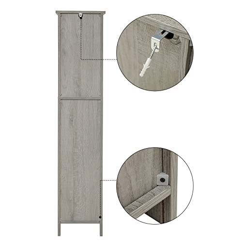 Usikey 55.7" Storage Cabinet With 2 Drawers, Wooden Bathroom Floor Cabinet, Freestanding Linen Tower With 3 Open Shelves, For Living Room, Kitchen, Grey,Ysng015C #TOP7