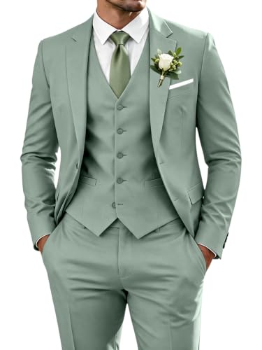 Image of WOMS Men's 3 Piece Suit Slim Fit,Mens Wedding Suit Groom Prom Tuxedo