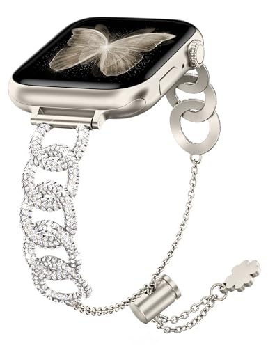 Wearlizer Compatible with Apple Watch Band 41mm 40mm 38mm 49mm 45mm 44mm 42mm Women, Bling Dressy Glitter Diamond Chain Bracelet Jewelry Metal Strap for iWatch Bands Ultra SE Series 9 8 7 6 5 4 3 2 1