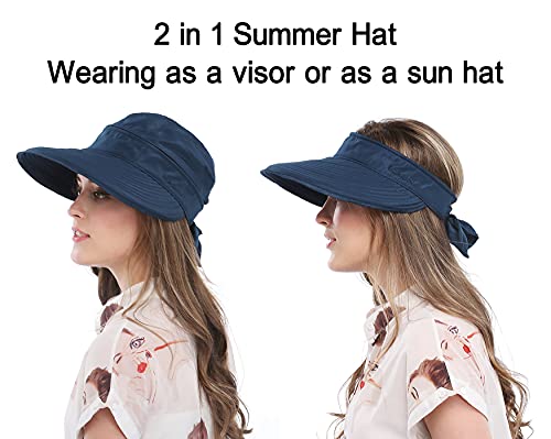 Casual Uv Protection Cap Sun Visor Lightweight 2In1 Visor Wide Brim Summer Golf Sun Hat, Navy #TOP2