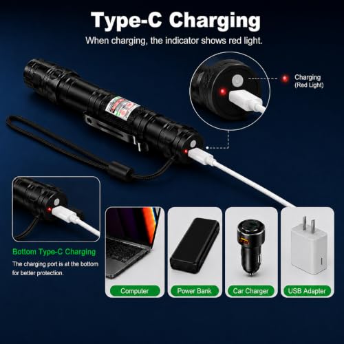 Image of Damflew Green Laser Pointer, Type-C Charge, Laser Beam with Starry-Sky Cap | Starry-Sky Patterns, One-Click Constant-On, for Hiking, Presentations & Outdoor Use (Professional-Grade Green Light)