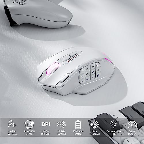 Image of Redragon M913 Impact Elite Wireless Gaming Mouse, 16000 DPI Wired /Wireless RGB Mouse with 16 Programmable Buttons, 45 Hr Battery and Pro Optical Sensor, 12 Side Buttons MMO Mouse