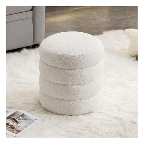 Tabouret rond rembourré blanc 35x40 cm pour salon et chambre