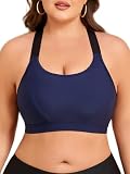 Lovomare Women's Plus Size Swim Tops for Large Bust Navy Blue Bikini Top Push Up Bathing Suit Bra Full Coverage Swimsuit Top