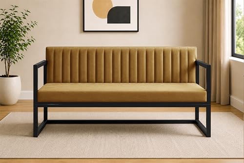 Image of Metal Sofa Cum Bed for Living Room | Modern Industrial Design Metal Frame 3 Seater Sofa Bed for Home, Office & Lounge-Golden